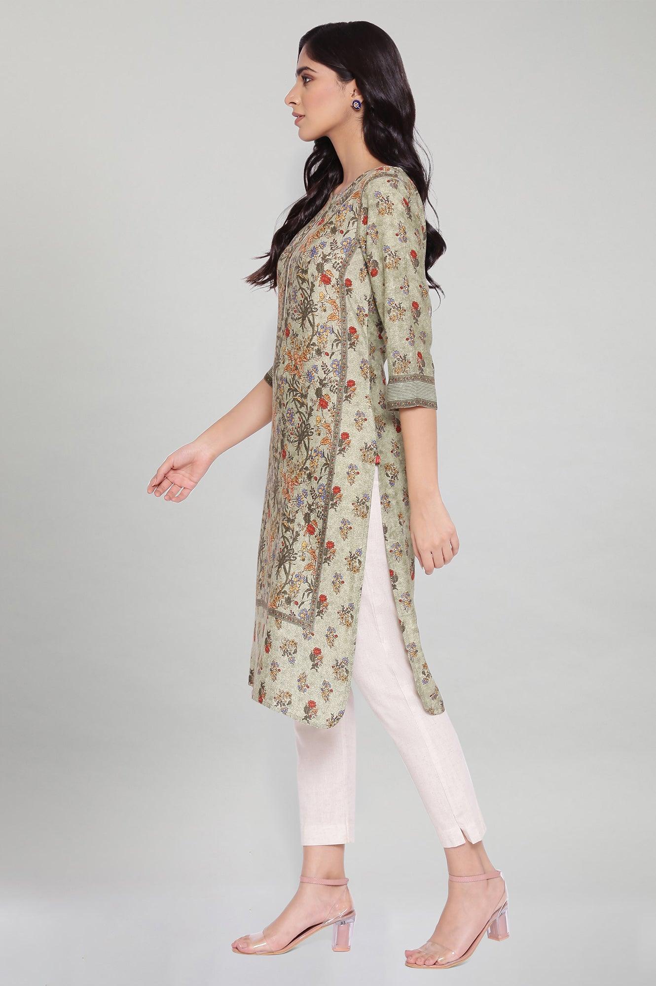 Smoked Green All-over Print kurta - wforwoman