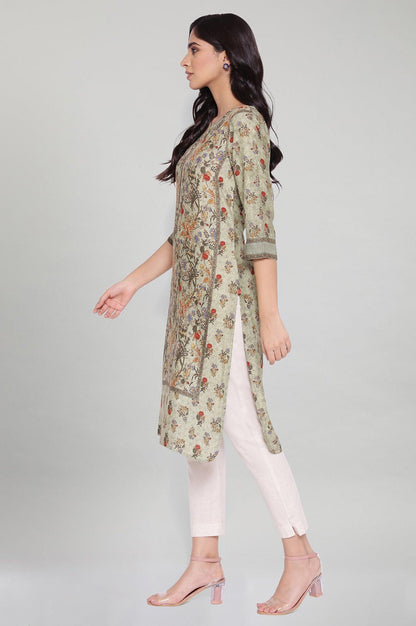 Smoked Green All-over Print kurta - wforwoman