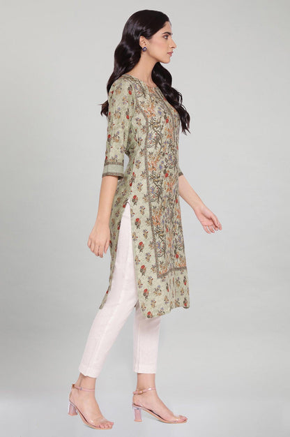 Smoked Green All-over Print kurta - wforwoman