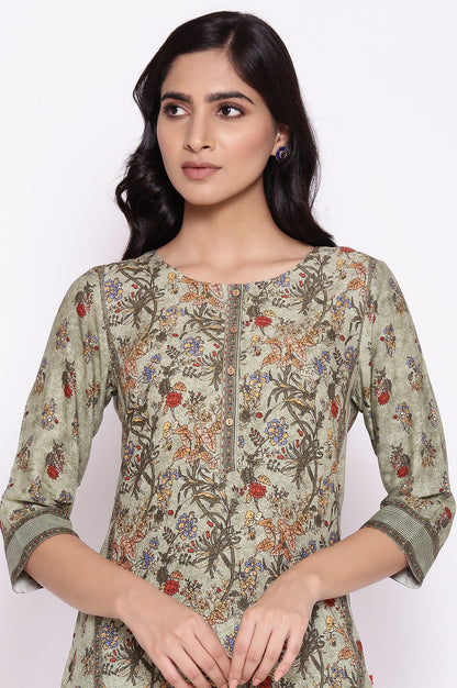 Smoked Green All-over Print kurta - wforwoman