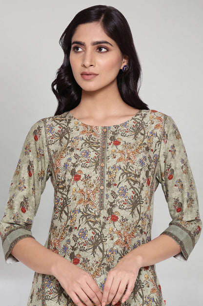 Smoked Green All-over Print kurta - wforwoman