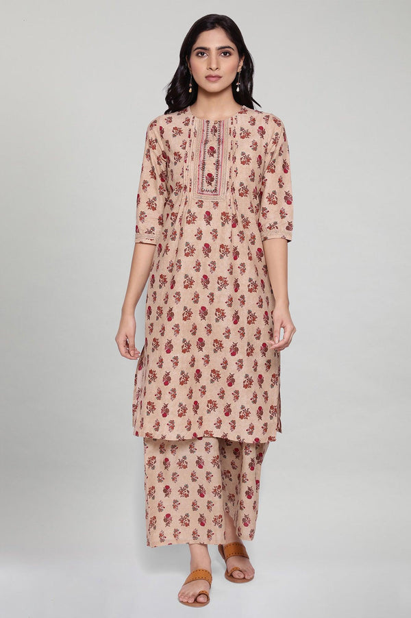 Beige All-Over Print kurta