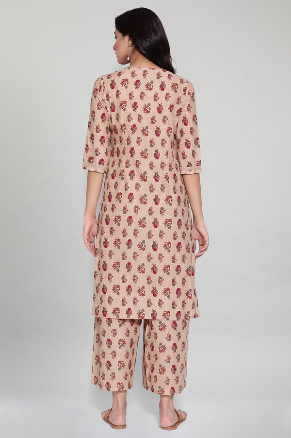 Beige All-Over Print kurta