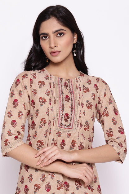 Beige All-Over Print kurta - wforwoman