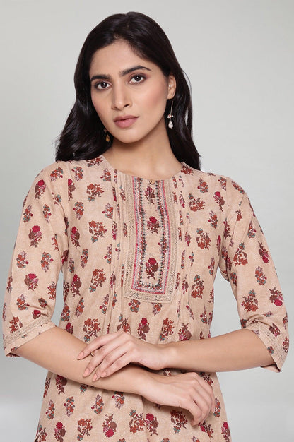 Beige All-Over Print kurta - wforwoman