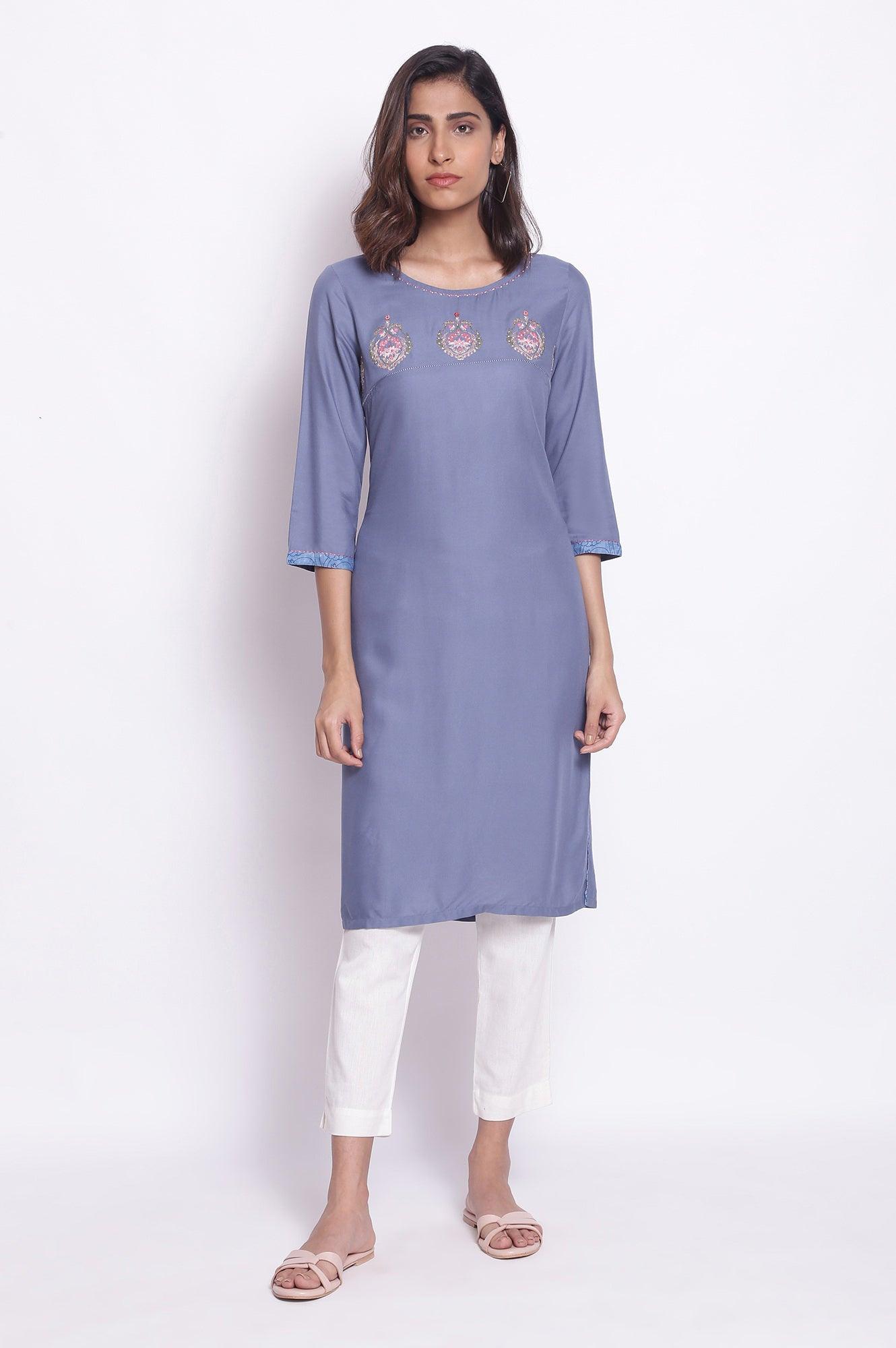Blue Shadow Straight kurta - wforwoman