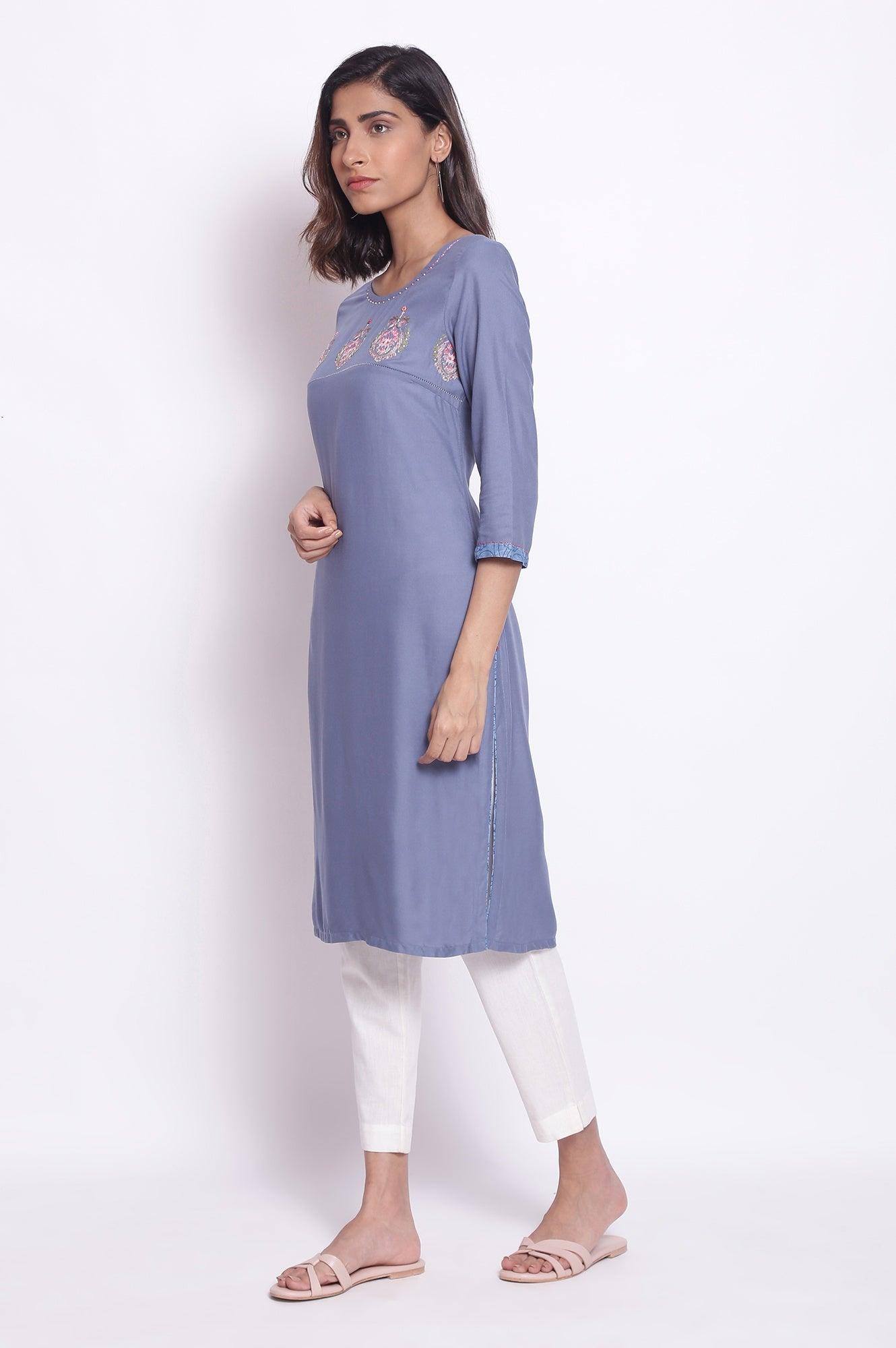 Blue Shadow Straight kurta - wforwoman