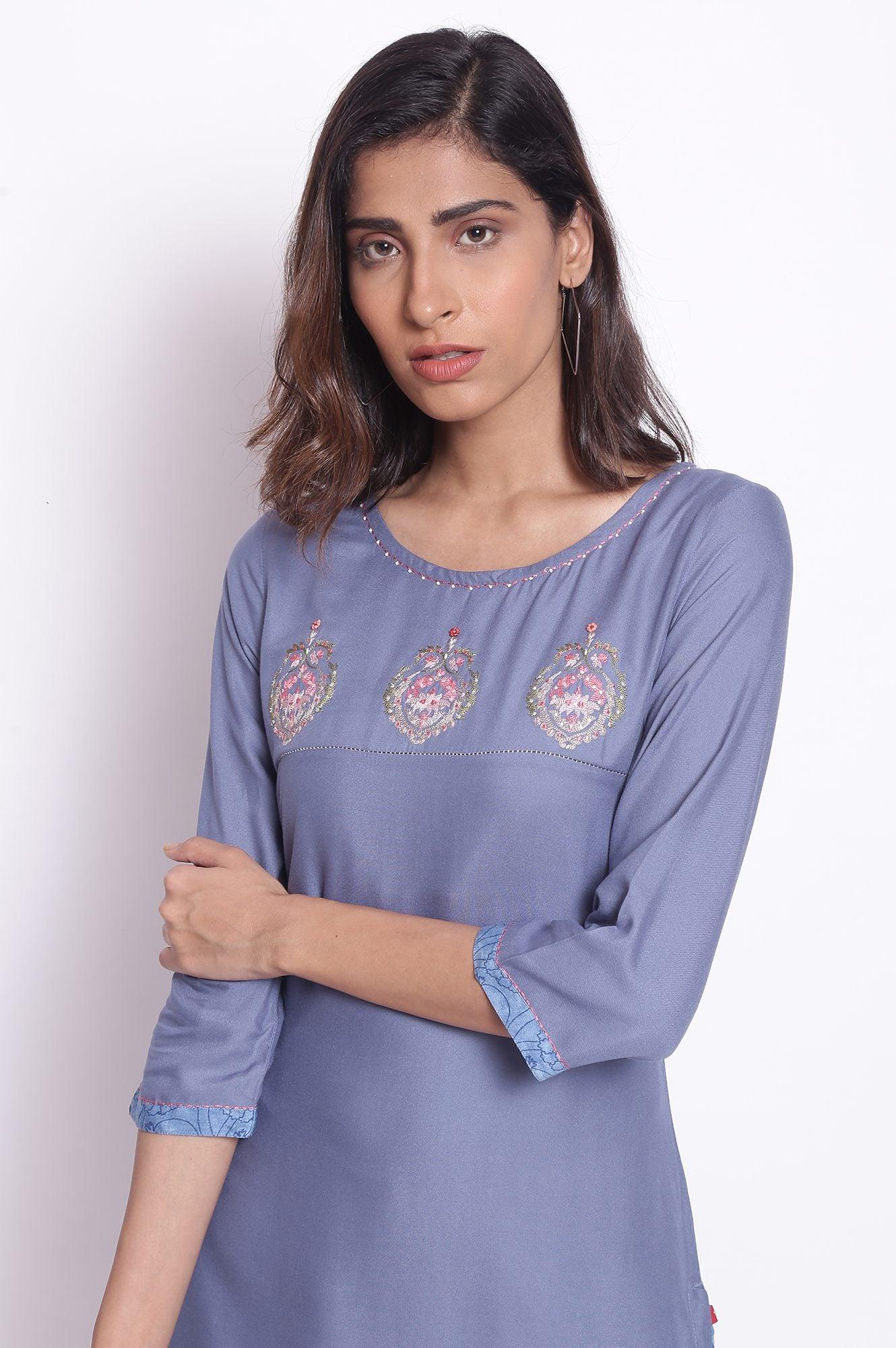 Blue Shadow Straight kurta - wforwoman