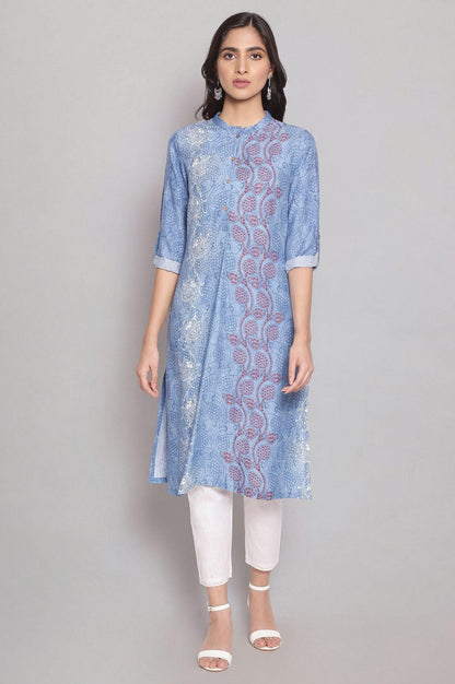 Cobalt Blue Placement kurta - wforwoman