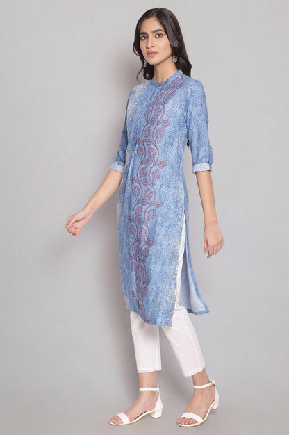 Cobalt Blue Placement kurta - wforwoman
