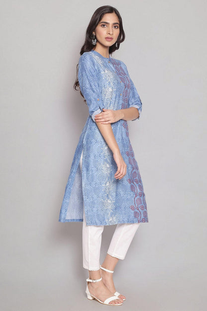 Cobalt Blue Placement kurta - wforwoman