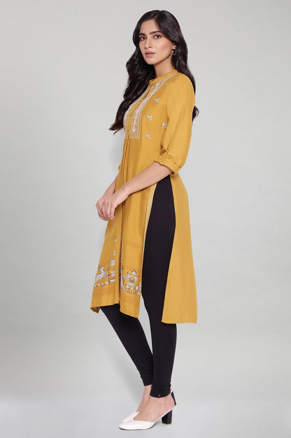 Mustard Yellow Staright Printed kurta - wforwoman