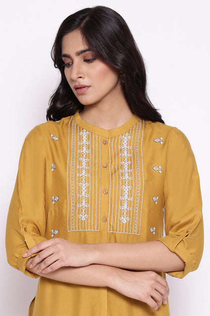 Mustard Yellow Staright Printed kurta - wforwoman