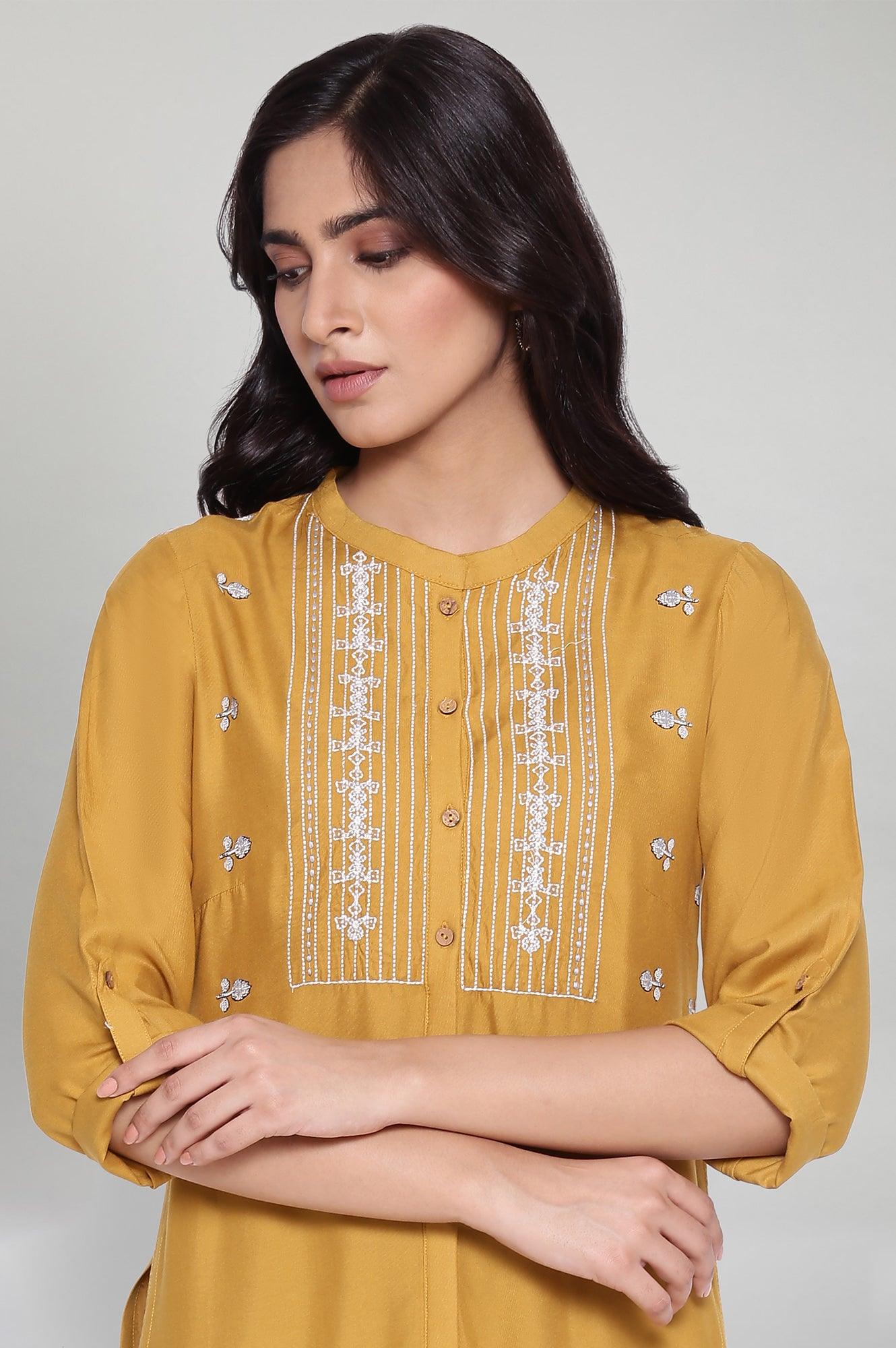 Mustard Yellow Staright Printed kurta - wforwoman