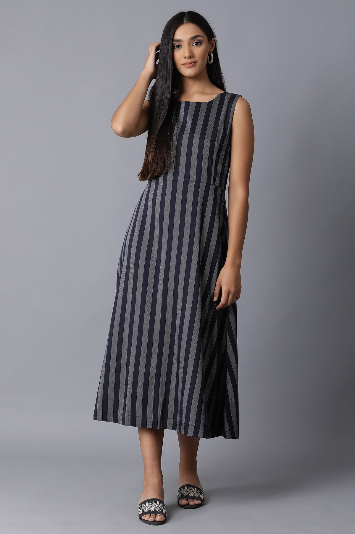 Dark Blue Sleeveless Woven Dress - XS