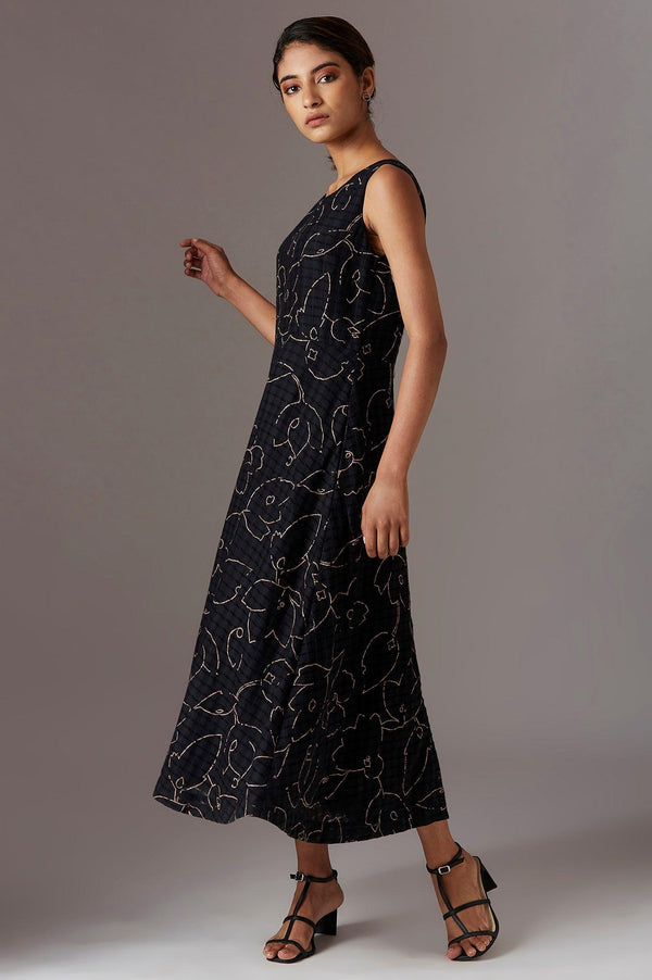Black Sleeveless printed Dress