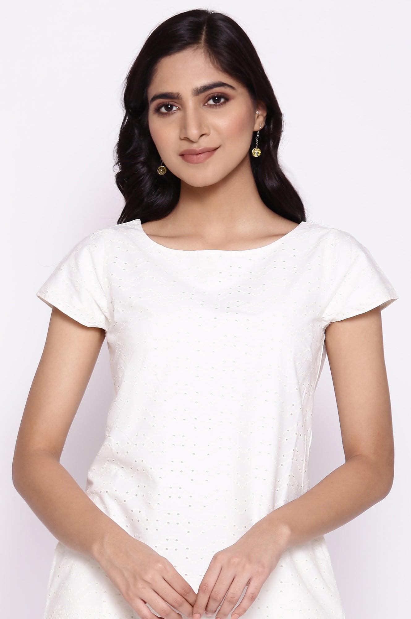 Ecru laser Cut Schiffli dress - wforwoman