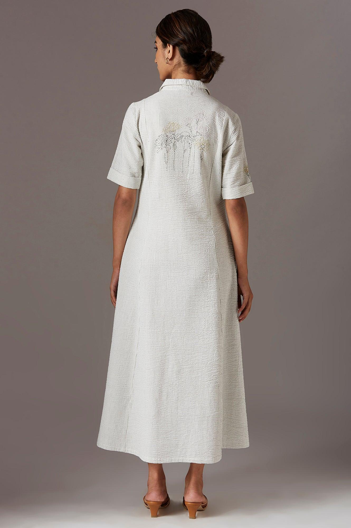 Ecru Pinstripe Shirt Dress - wforwoman