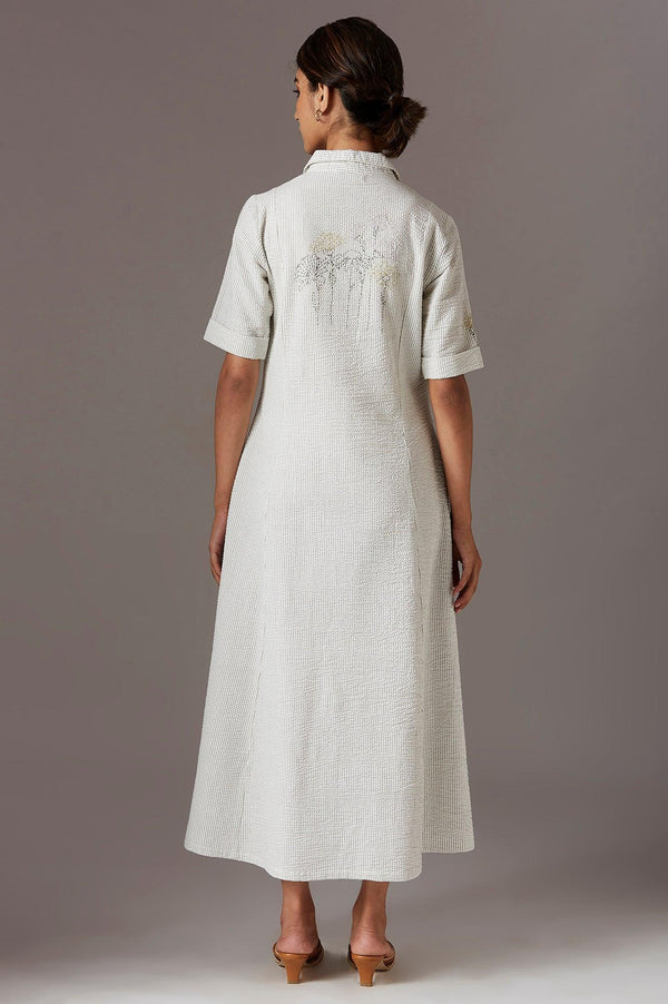 Ecru Pinstripe Shirt Dress