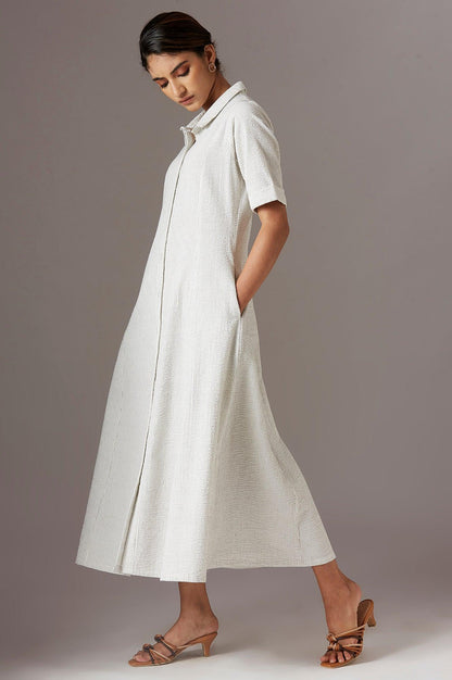 Ecru Pinstripe Shirt Dress - wforwoman