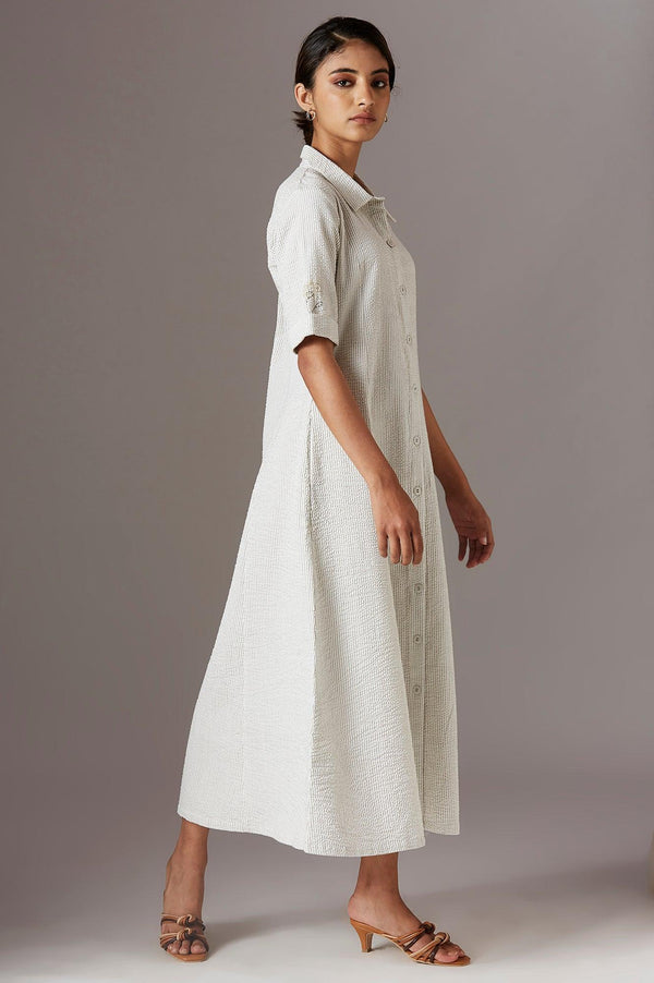 Ecru Pinstripe Shirt Dress