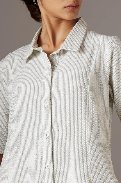 Ecru Pinstripe Shirt Dress - wforwoman