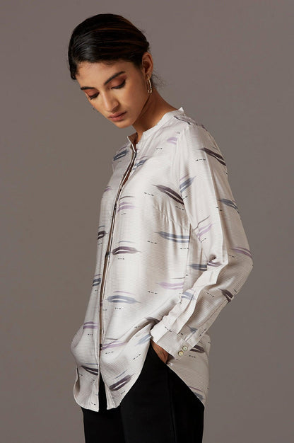 Ecru Mandarin Collar Shirt - wforwoman