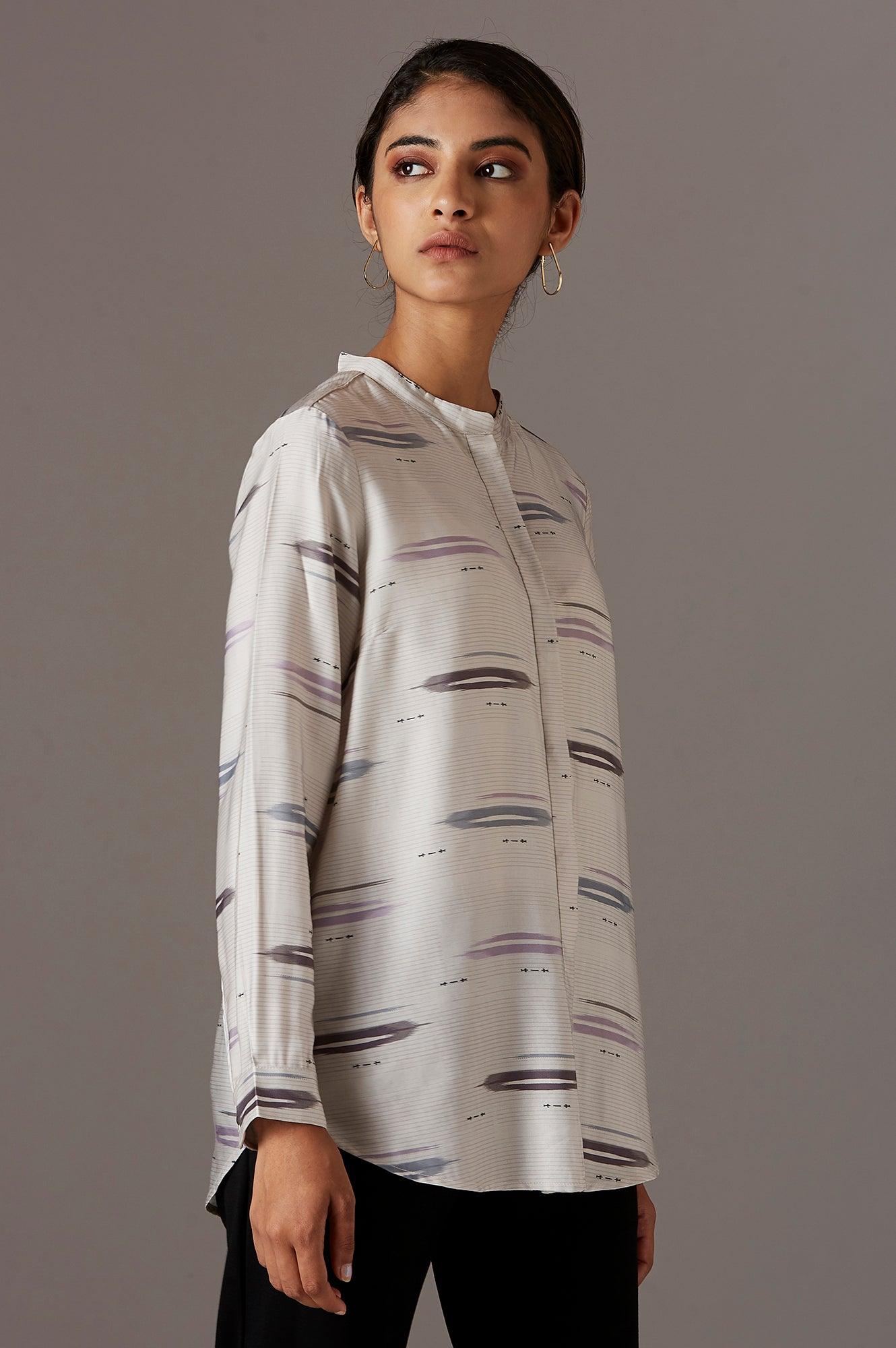 Ecru Mandarin Collar Shirt - wforwoman