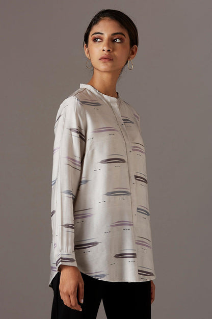 Ecru Mandarin Collar Shirt - wforwoman