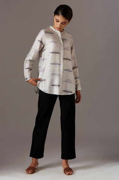 Ecru Mandarin Collar Shirt - wforwoman