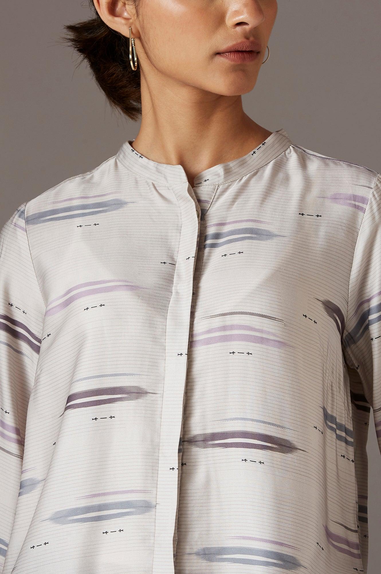 Ecru Mandarin Collar Shirt - wforwoman