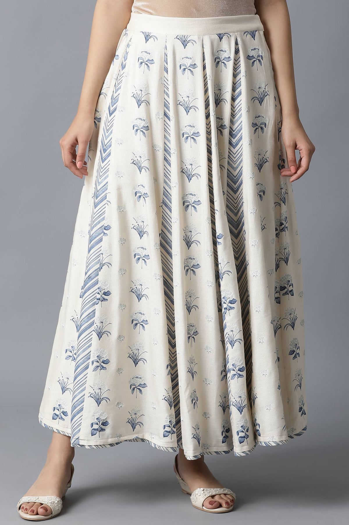 Ecru with Blue Print Skirt - S