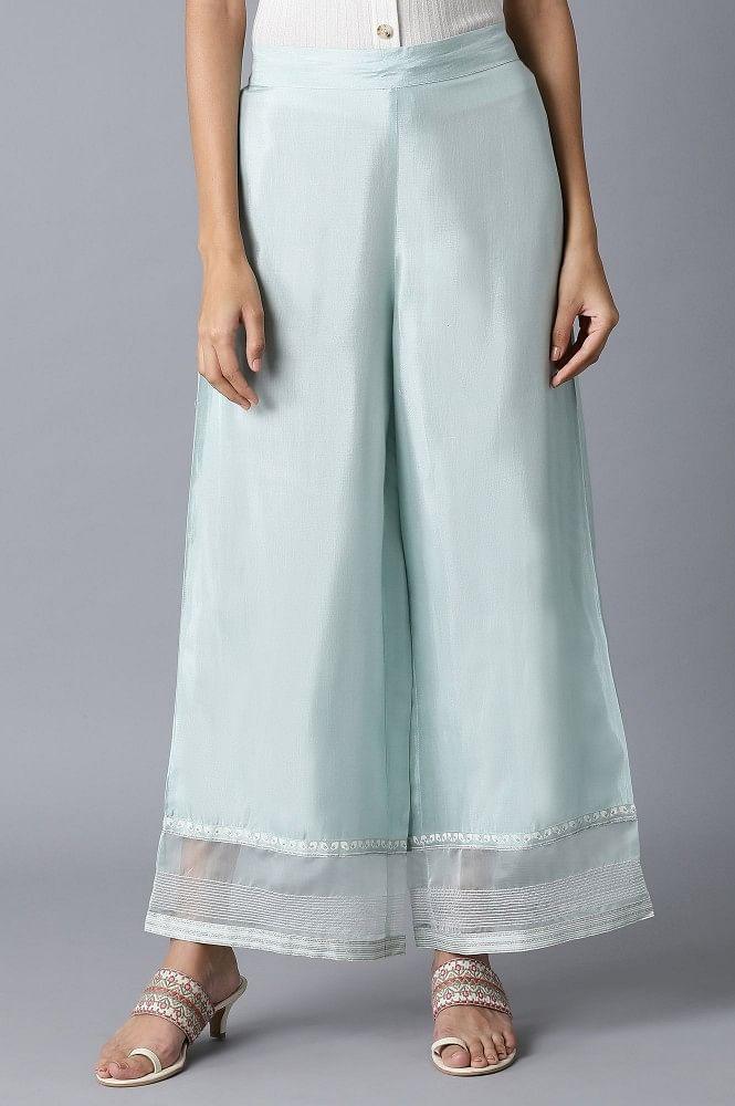 Sky Blue Shantung Parallel Pants - wforwoman