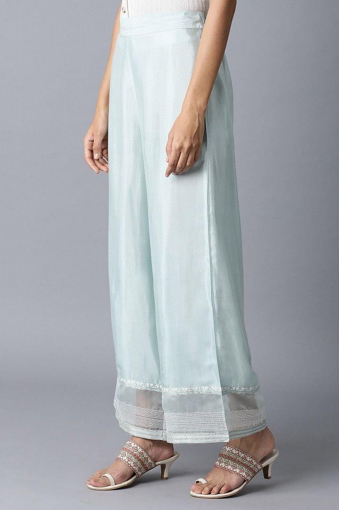 Sky Blue Shantung Parallel Pants - wforwoman