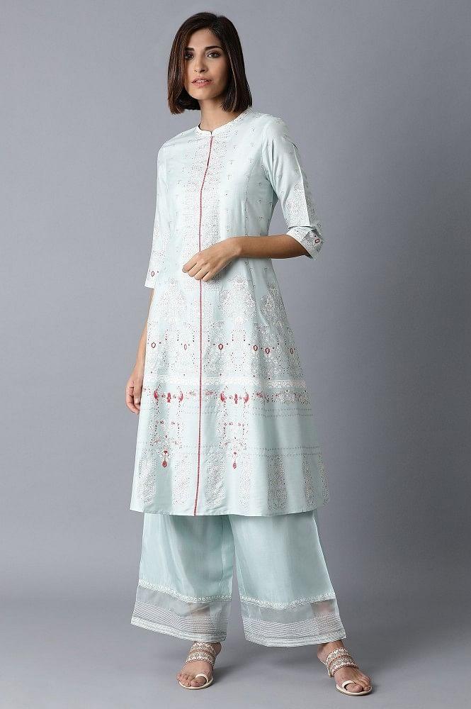 Sky Blue Shantung Parallel Pants - wforwoman