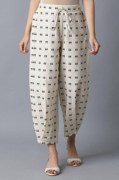 Ecru Ikkat Printed Carrot Pants - wforwoman