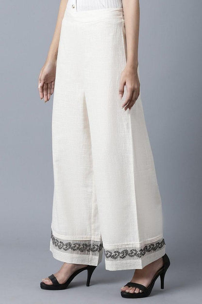 Ecru Slub Parallel Pants - wforwoman