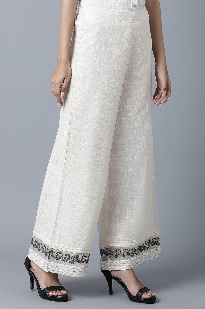 Ecru Slub Parallel Pants - wforwoman