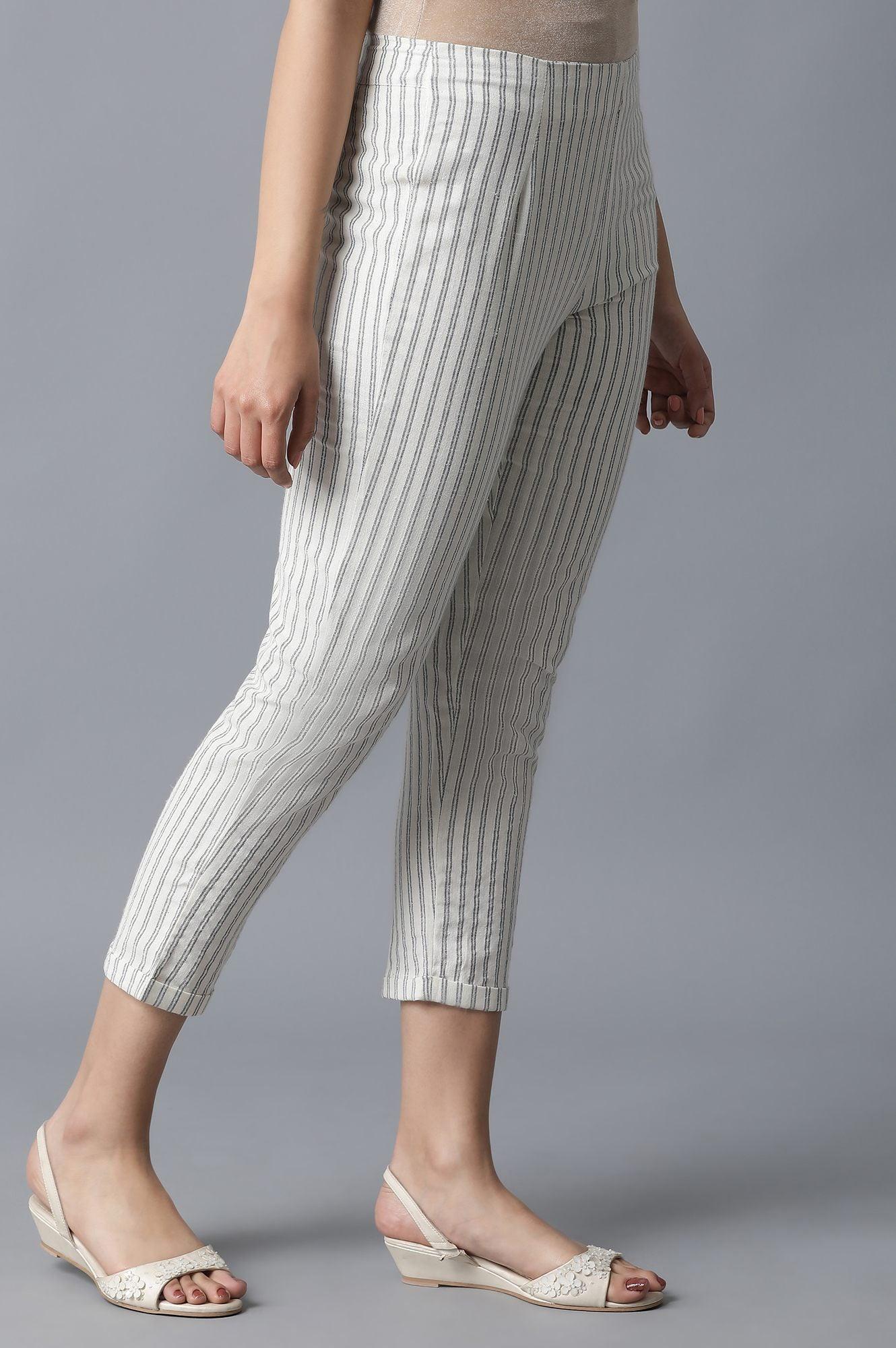 Ecru Striped Slim Pants - wforwoman
