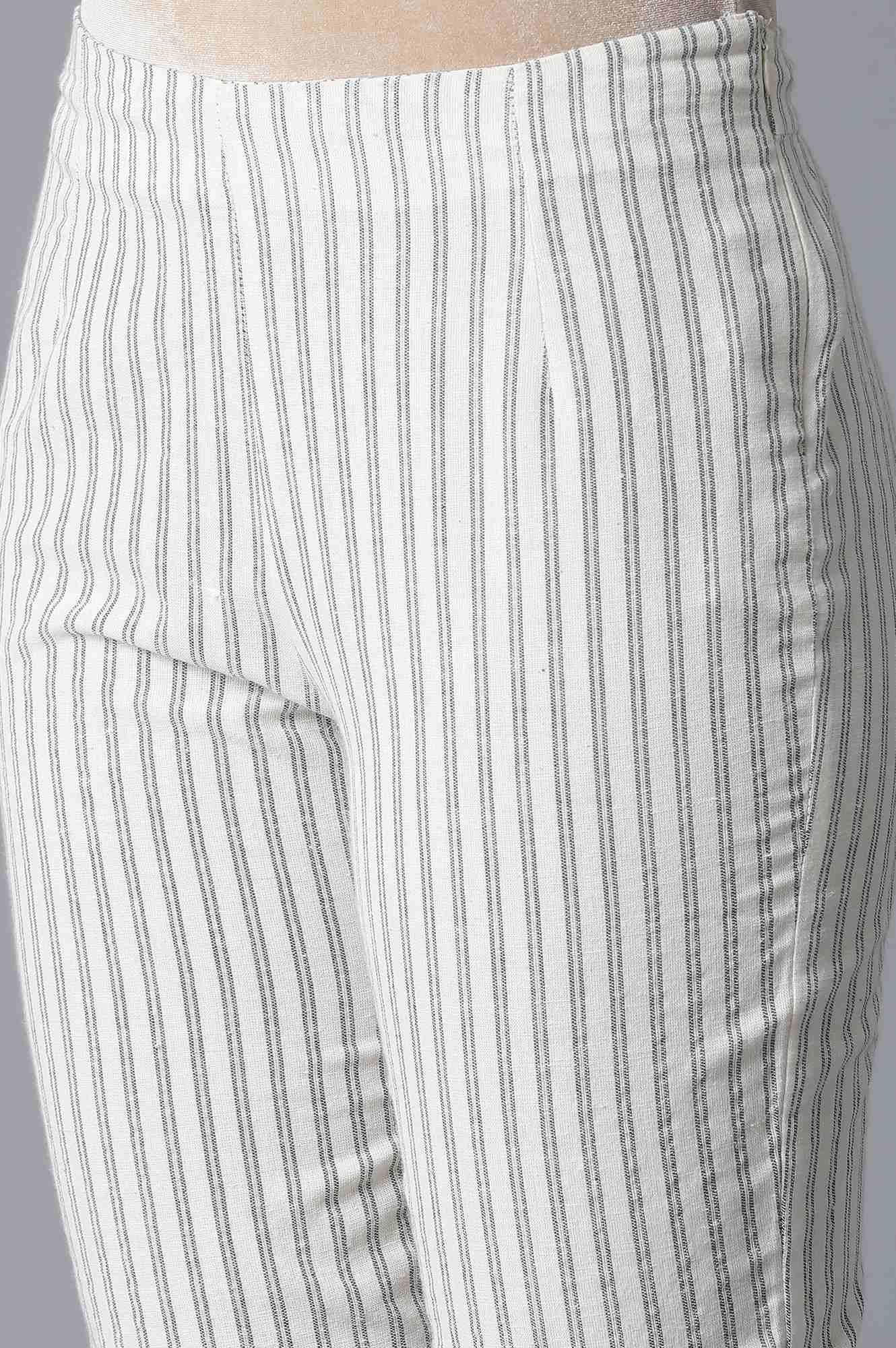 Ecru Striped Slim Pants - wforwoman