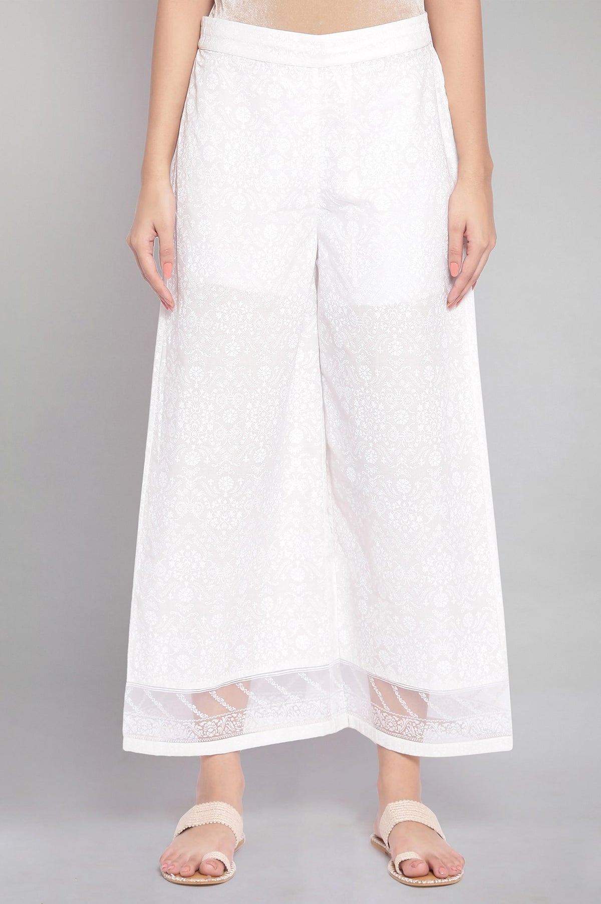 Ecru Printed Parallel Pants - XS
