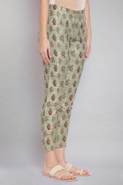 Smoked Green Floral Print Slim Pants - wforwoman