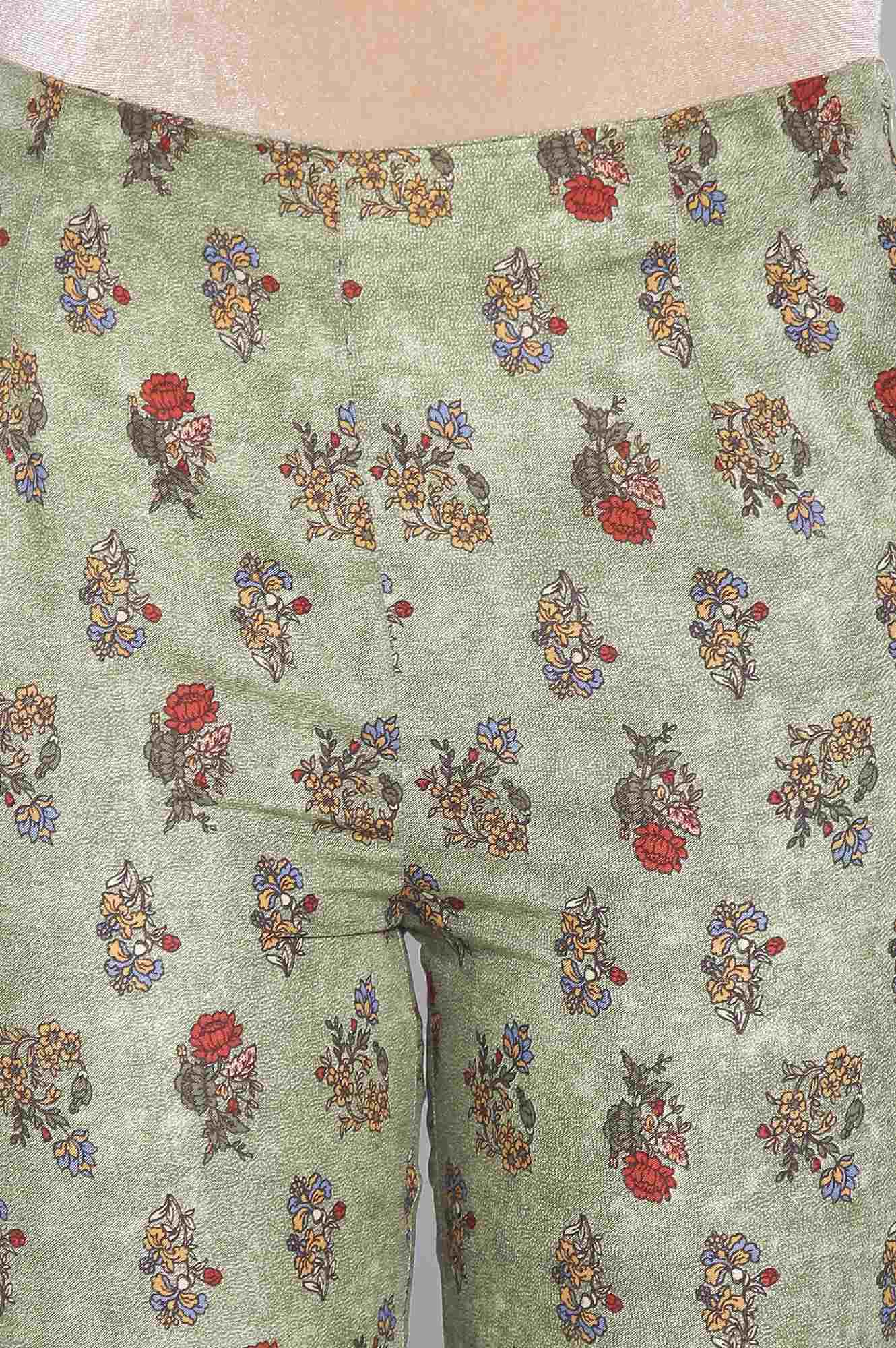 Smoked Green Floral Print Slim Pants - wforwoman