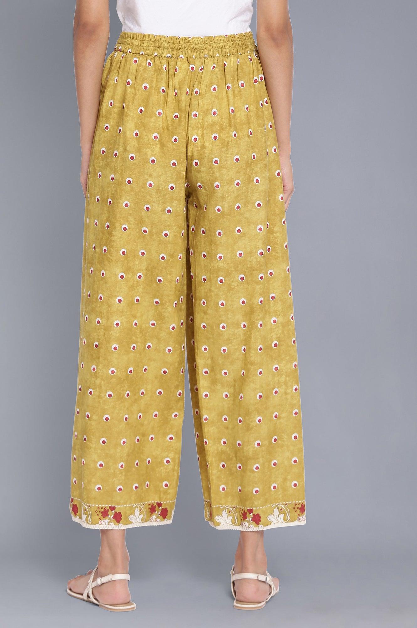 Celery Green Polka Print Parallel Pants - wforwoman