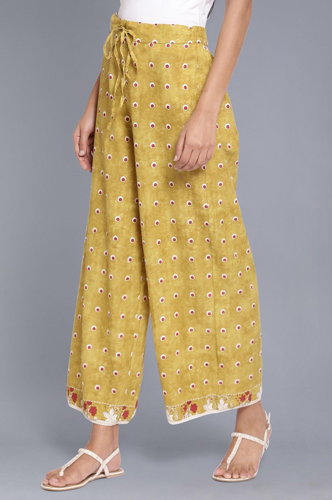 Celery Green Polka Print Parallel Pants - wforwoman