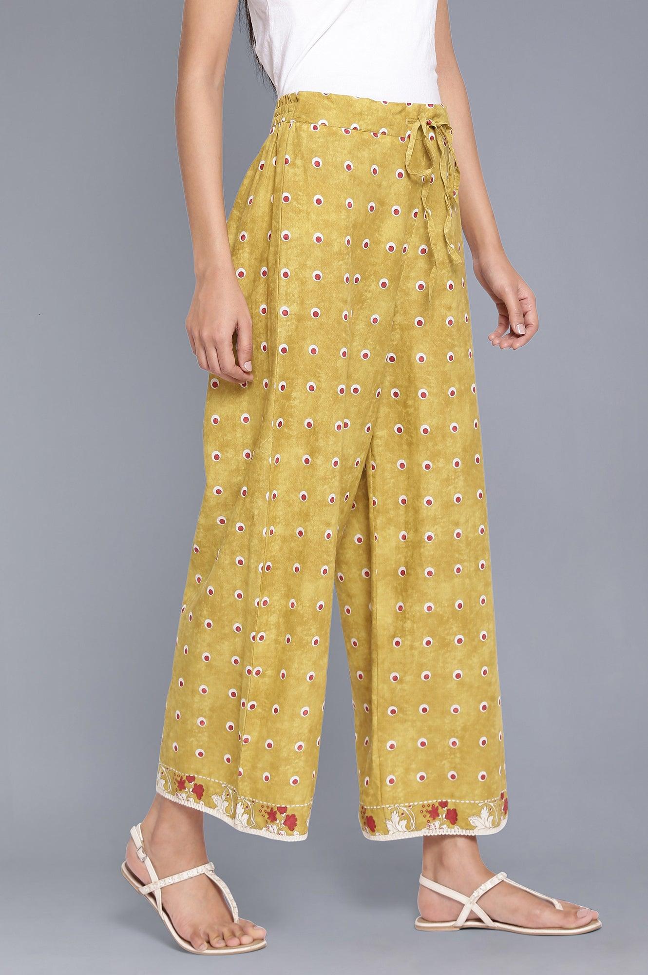 Celery Green Polka Print Parallel Pants - wforwoman