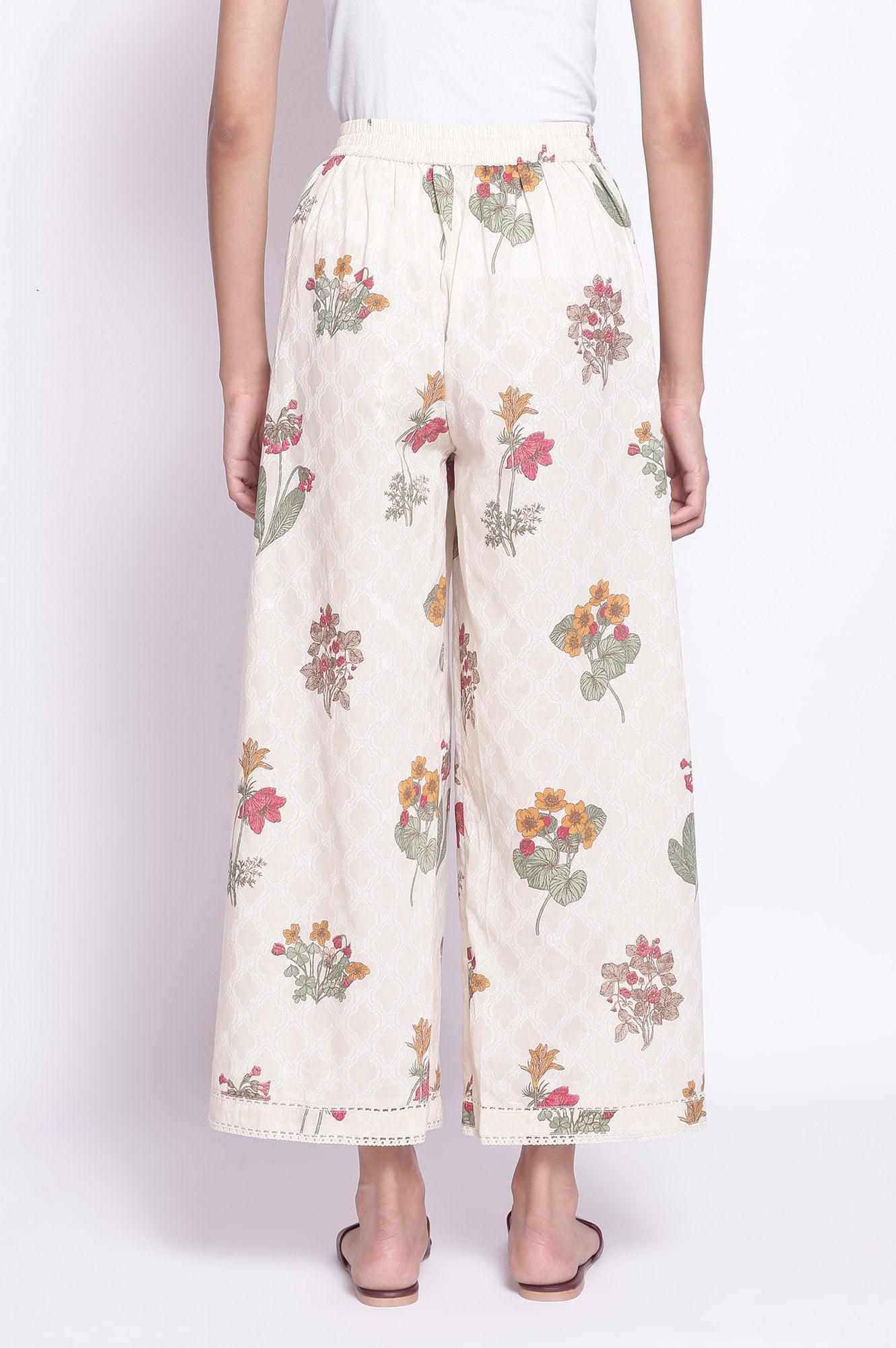 Ecru All-Over Printed Parallel Pants - wforwoman