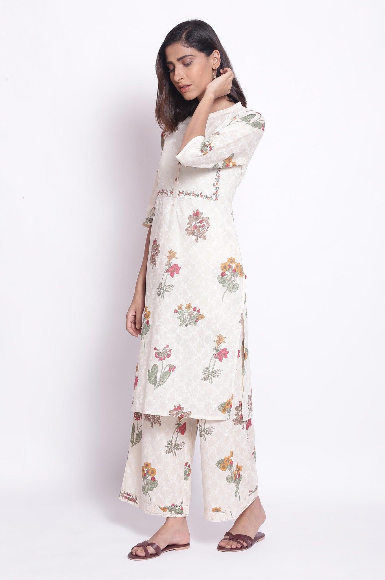 Ecru All-Over Printed Parallel Pants - wforwoman