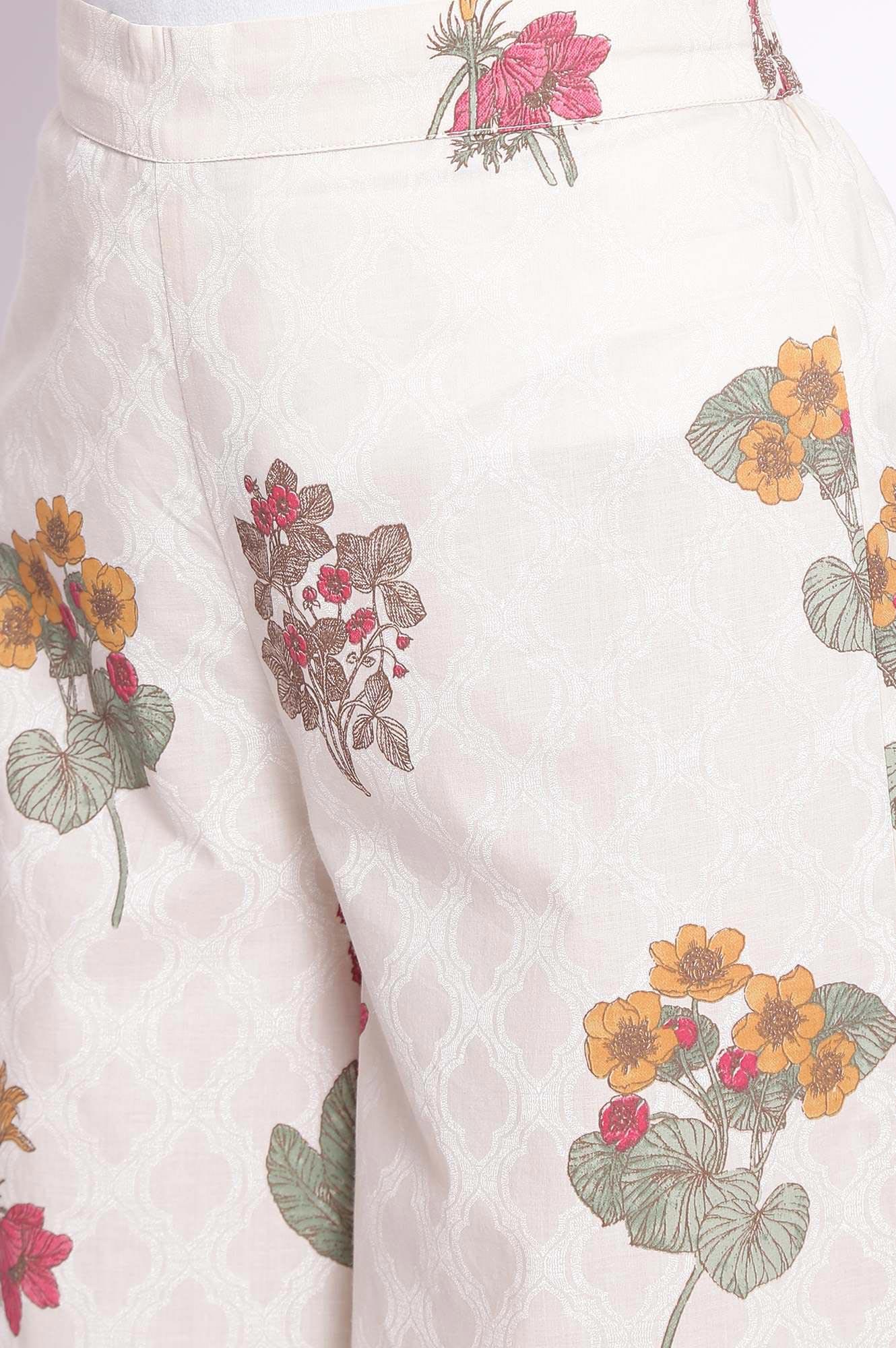 Ecru All-Over Printed Parallel Pants - wforwoman