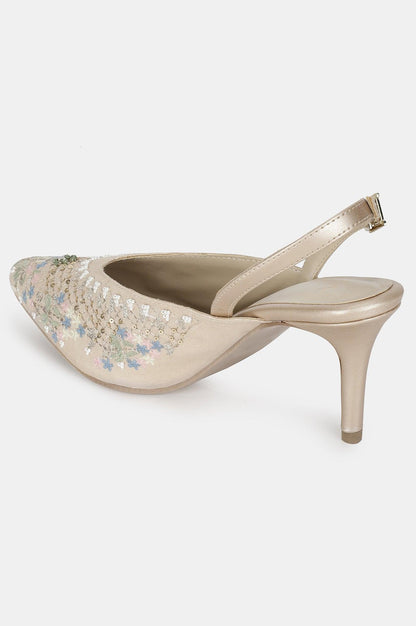 Beige Pointed Toe Embroidered Stiletto-WMARIA - wforwoman